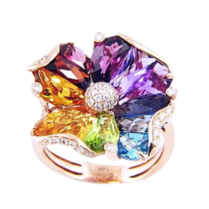 Multi-Gemstone and Diamond Flower Ring by Bellarri