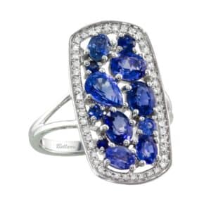 Blue Sapphire and Diamond Princessa Ring by Bellarri
