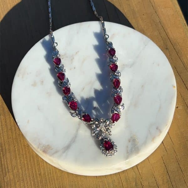 Estate Ruby and Diamond Lavalier Necklace