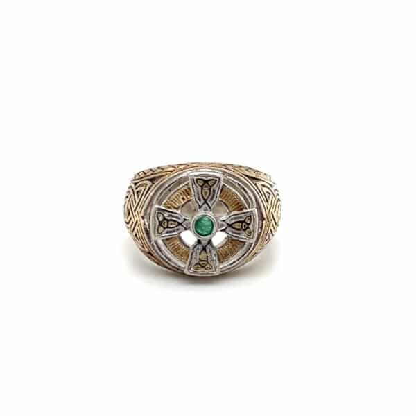 Estate Celtic Cross Emerald Ring