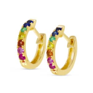 Rainbow Sapphire Huggie Hoop Earrings by Brevani