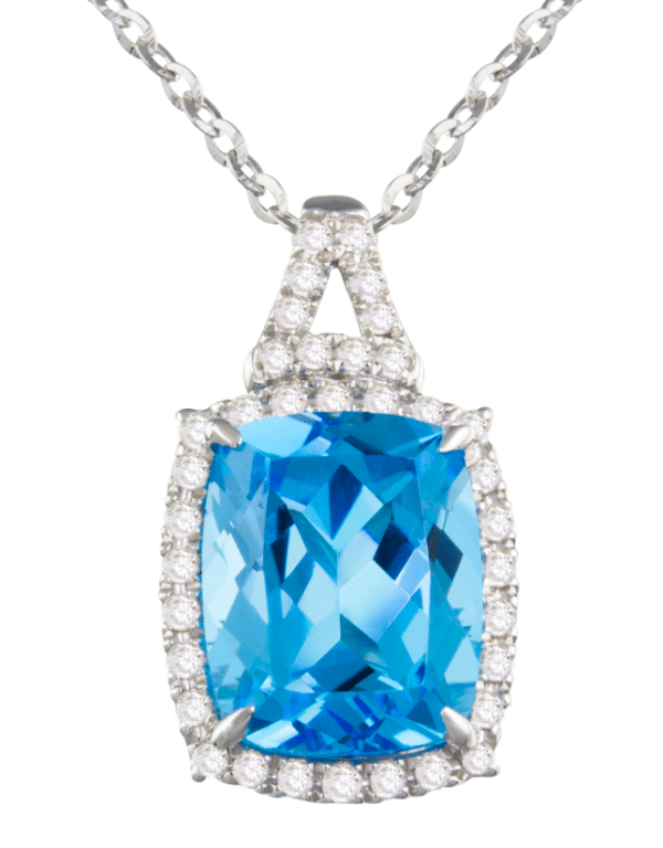 Swiss Blue Topaz and Diamond Pendant Necklace by Bellarri