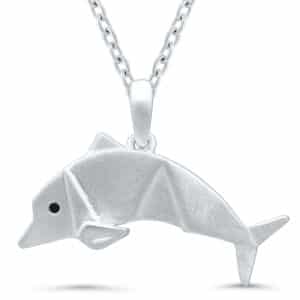 Black Diamond Origami Dolphin Necklace