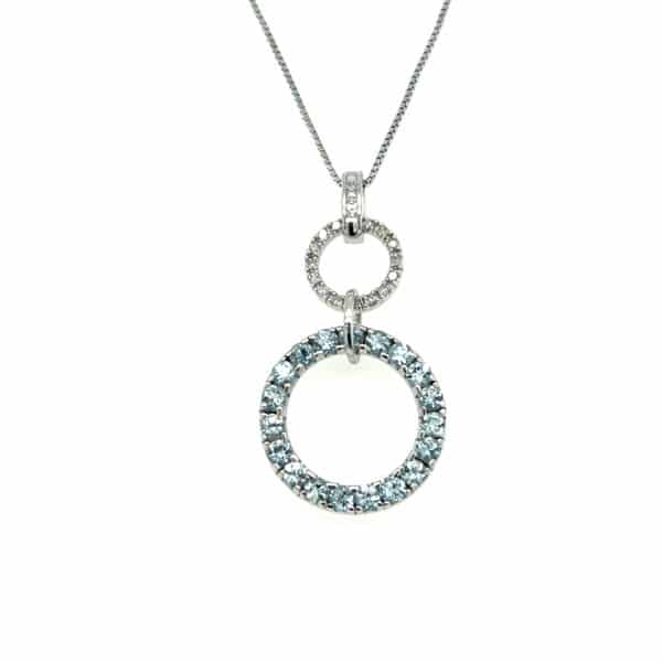 Estate Aquamarine and Diamond Circle Drop Pendant Necklace