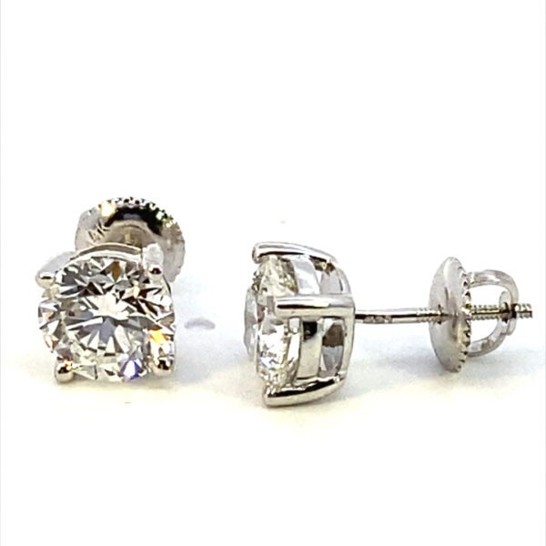 One pair of 14 karat white gold stud earrings featuring 2 round brilliant-cut lab-grown diamonds weighing 2.01 carats total weight in four-prong settings