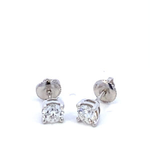 One pair of 14 karat white gold featuring 2 round brilliant lab diamonds weighing 0.78 carat total weight in four-prong settings
