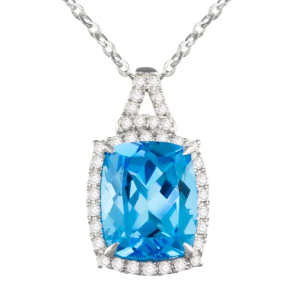 Swiss Blue Topaz and Diamond Pendant Necklace by Bellarri