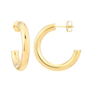 One pair of 14 karat yellow gold polished tube hoop earrings measuring 4mm wide and 25mm in diameter