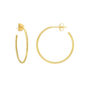 One pair of 14 karat yellow gold hoop earrings measuring 1.20mm wide and 25mm in diameter