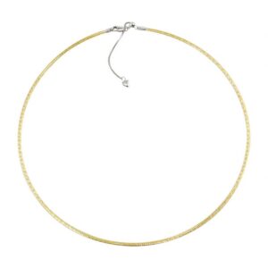 A 14 karat gold reversible omega chain necklace with one side rose gold and one side yellow gold with a white gold clasp