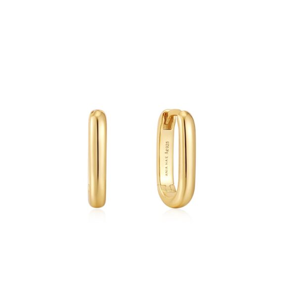 One pair of 14 karat yellow gold-plated oval hoop earrings with a polished finish