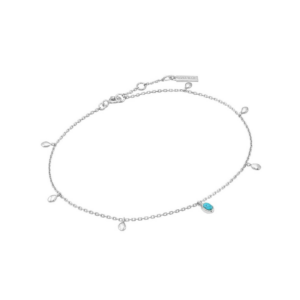 Synthetic Turquoise Drop Station Silver Anklet by Ania Haie