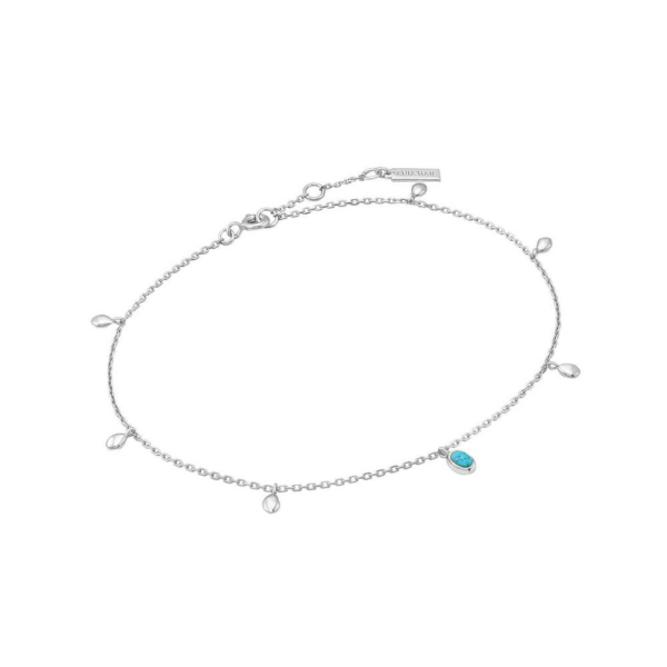 Synthetic Turquoise Drop Station Silver Anklet by Ania Haie