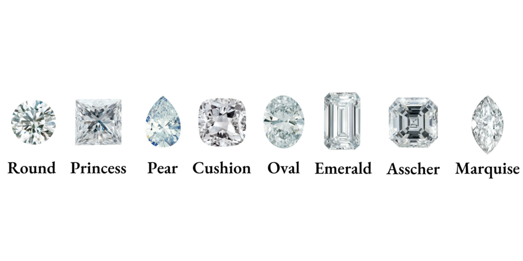 a selection of diamond shapes with their names to consider for a custom made engagement ring