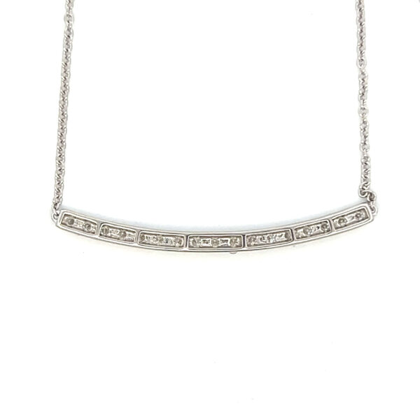 One estate 14 karat white gold curved back pendant necklace with 17 round diamonds weighing 1.00 carats total weight