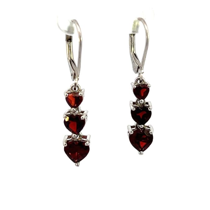 Estate Graduated Drop Garnet Heart Earrings