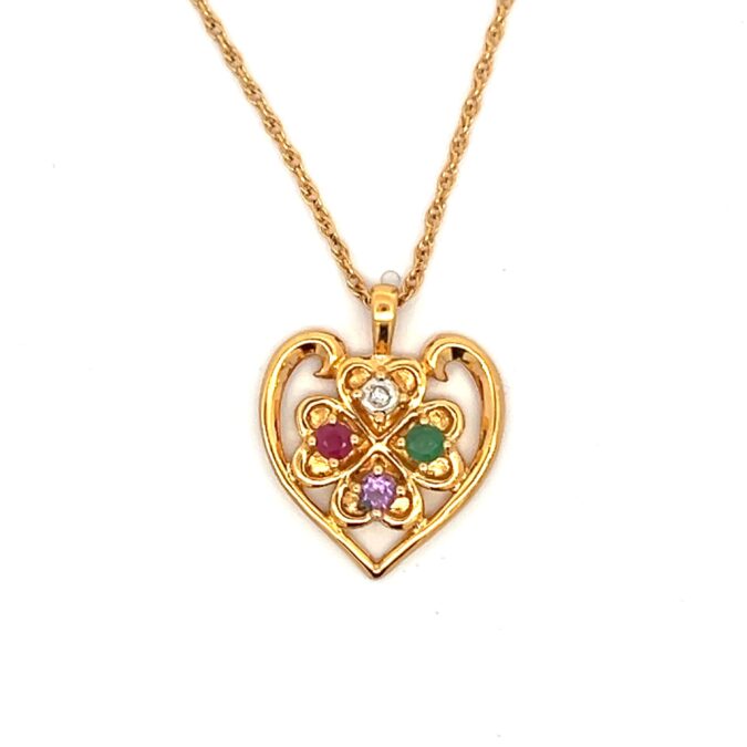 Estate Gemstone and Diamond Heart Necklace