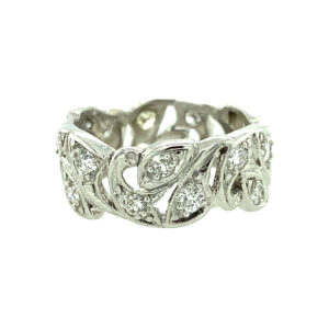 One estate retro platinum diamond band with a wide open-style organic motif and diamond weighing 1.00 carats total weight