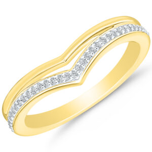 A 10 karat yellow gold double-row chevron band with one row of diamonds in a white-tone setting