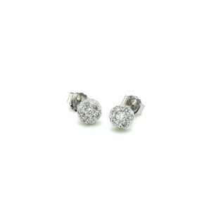 A pair of estate 14 karat white gold cluster stud earrings with 14 round diamonds weighing 0.33 carat total weight