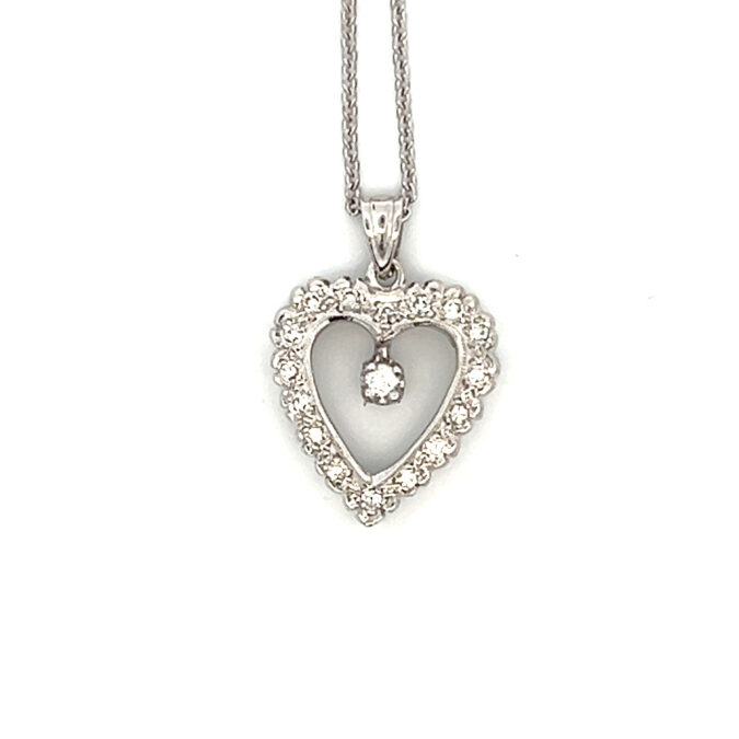 Estate Retro Diamond Heart Necklace