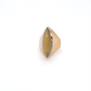 An estate vintage 18 karat yellow gold marquise cabochon moonstone ring