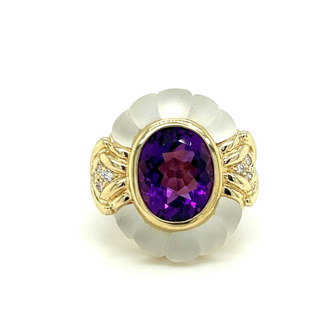 Estate Amethyst, Glass, and Diamond Ring