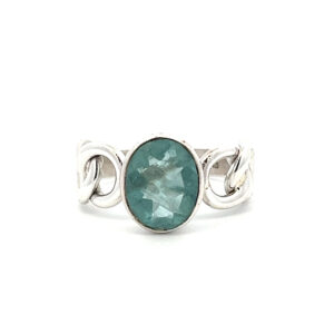 One estate sterling silver ring with an oval blue-green fluorite and twist accents in the band