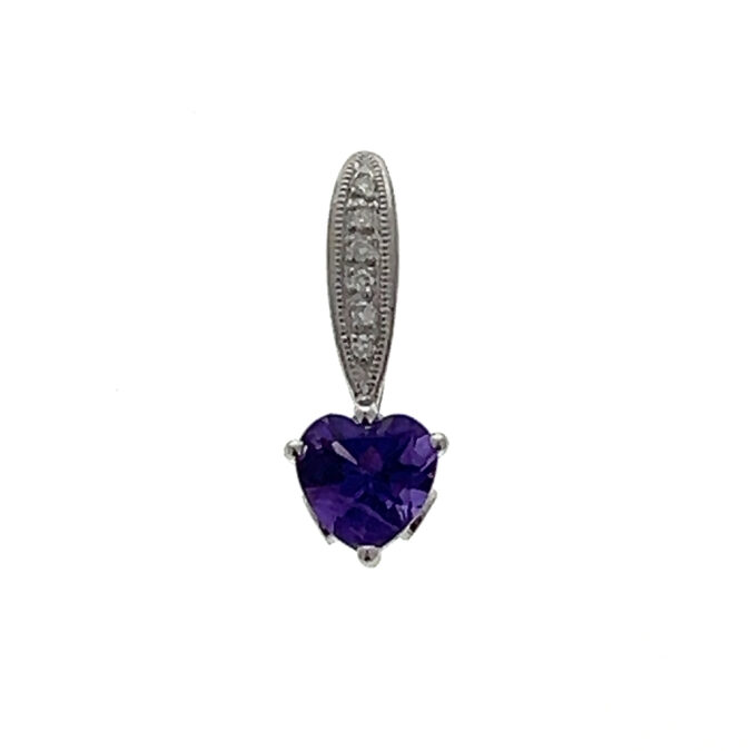 Estate Heart Amethyst and Diamond Pendant