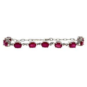 One estate sterling silver chain link bracelet with 9 oval-faceted lab-created rubies