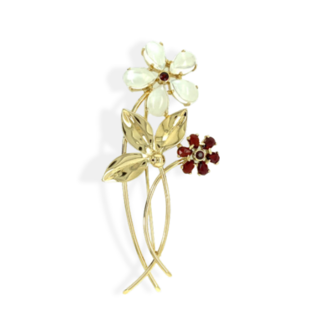 Estate Tiffany & Co. Garnet and Moonstone Vintage Flower Pin