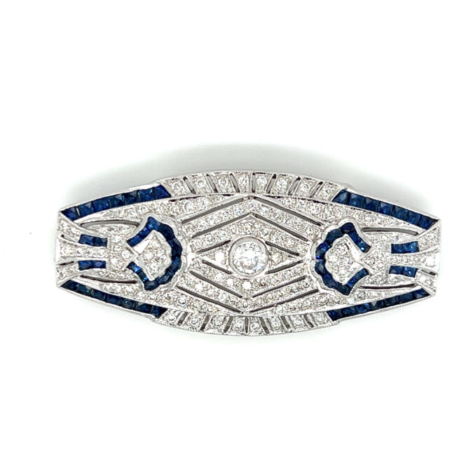 Estate Art Deco Reproduction Sapphire and Diamond Pendant/Brooch