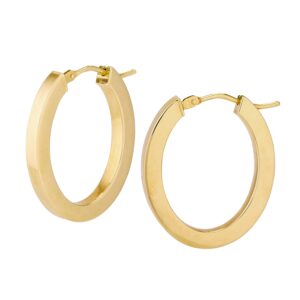 A pair of 14 karat yellow gold polished oval hoop earrings