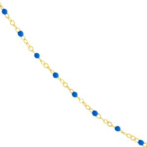a 14 karat yellow gold piatto-style link chain stationed with cobalt blue enamel beads
