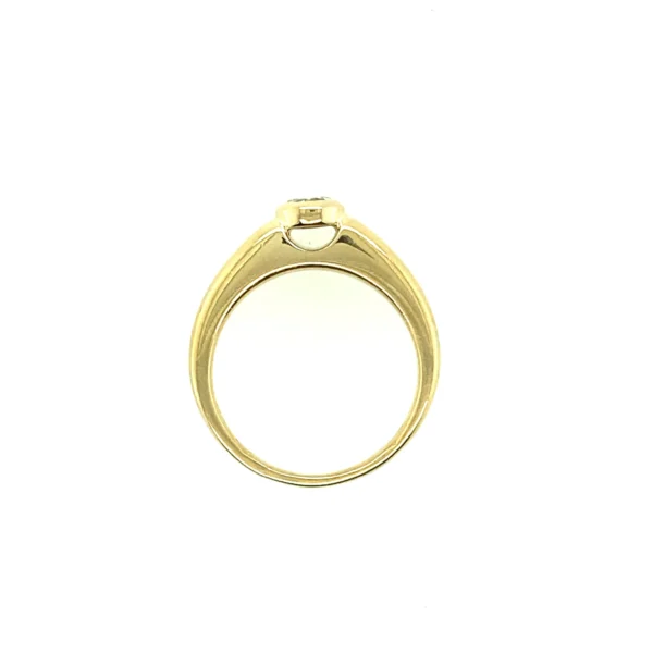 One estate 18 karat yellow gold solitaire engagement ring with a bezel-set round brilliant diamond weighing 0.25 carat