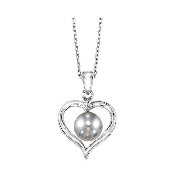 Silver Pearl Heart Necklace