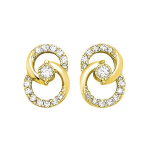 One pair of 10 karat yellow gold spiral stud earrings with round diamonds weighing 0.25 carat total weight