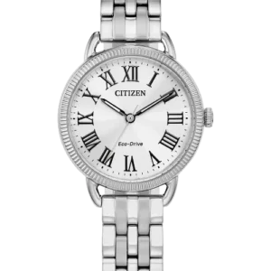 One silver-tone stainless steel Classic Coin Edge Watch featuring a silver-tone dial, black roman numerals hour markers, and a three-hand movement.