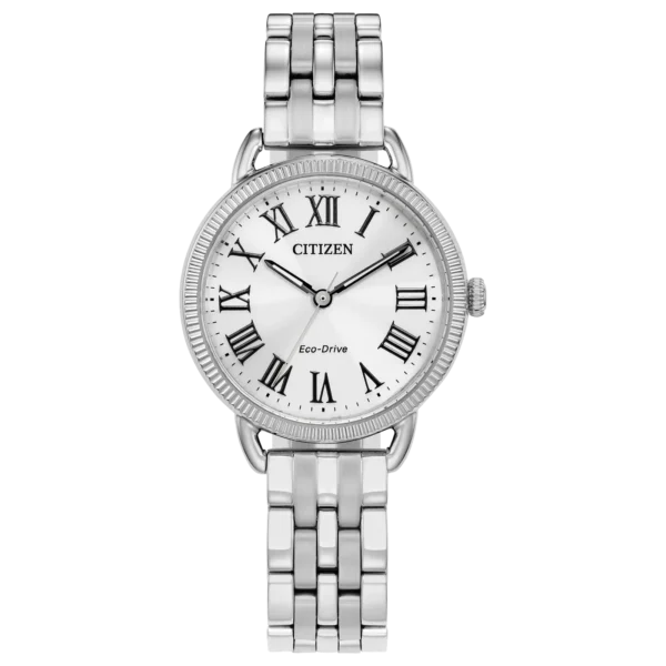 One silver-tone stainless steel Classic Coin Edge Watch featuring a silver-tone dial, black roman numerals hour markers, and a three-hand movement.