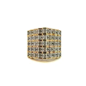 One estate step diamond ring crafted from vermeil containing 45 round diamonds weighing 0.50 carat total weight in a dome style design with steps leading to a pinnacle. There are nine rows with the center row being the highest step.