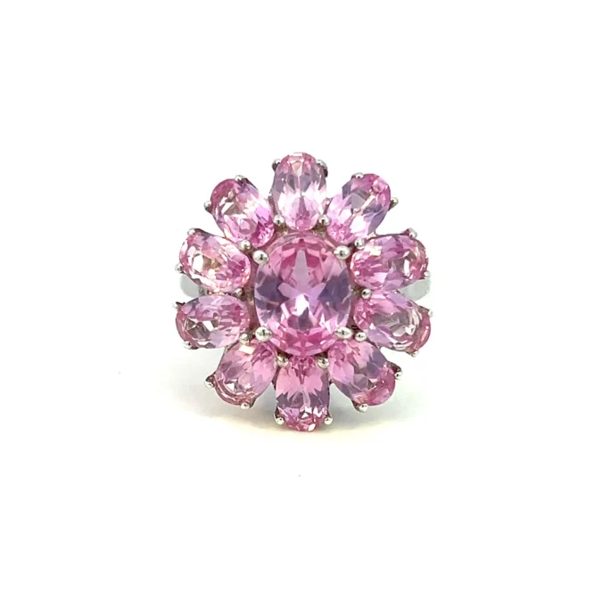 Estate Lab-Created Pink Sapphire Flower Ring