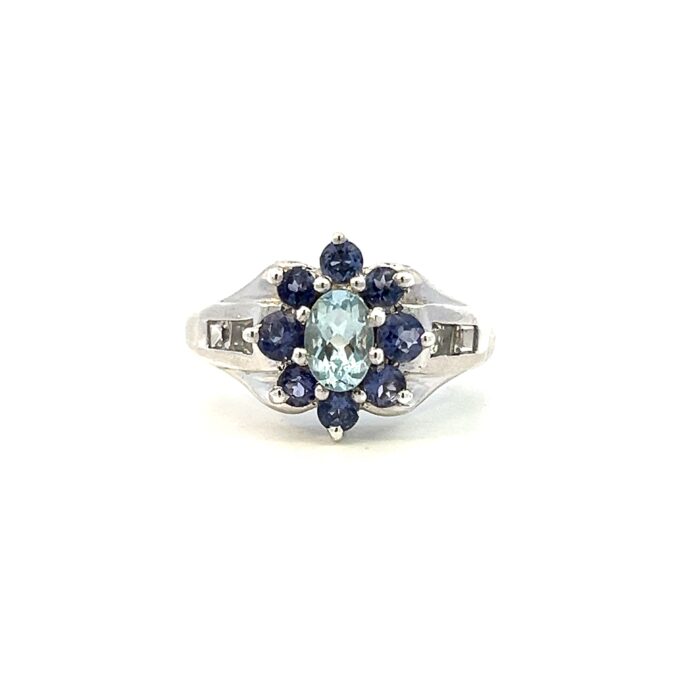 Estate Tanzanite and Blue Topaz Flower Ring