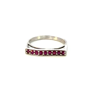 One Estate Ruby Bar Ring crafted from sterling silver featuring a vertical bar design pave-set with 9 round rubies measuring 1.70mm each.