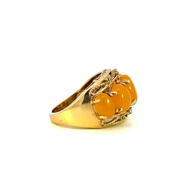 Estate vermeil ring with five oval cabochon dyed golden jades in a graduated design.