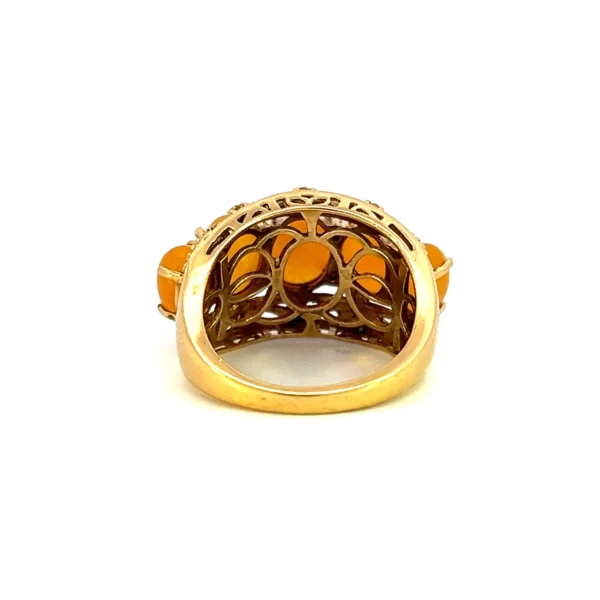 Estate vermeil ring with five oval cabochon dyed golden jades in a graduated design.