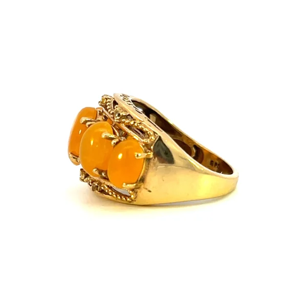 Estate vermeil ring with five oval cabochon dyed golden jades in a graduated design.