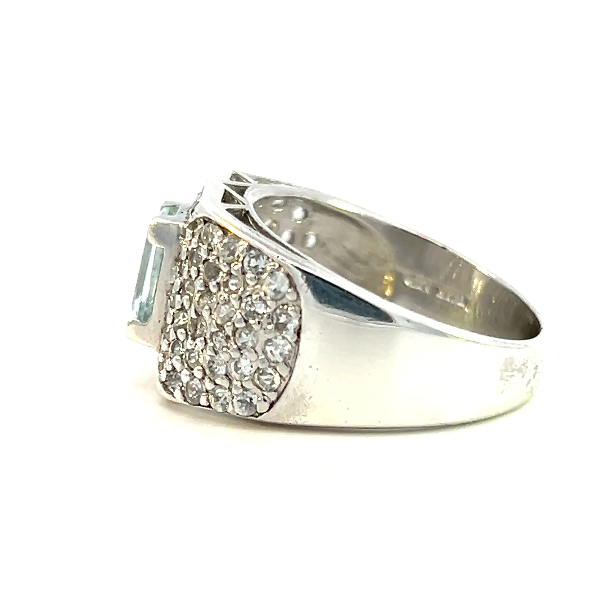 Estate Sterling Silver Aquamarine and White Sapphire Domed Ring