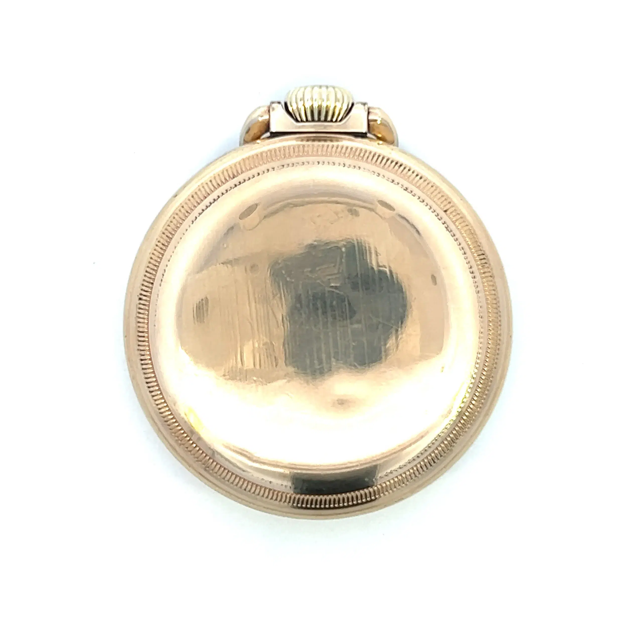 One estate vintage Waltham Premier Railroad Pocket Watch with an open-face design with a 16mm round gold-filled case, white dial, black Arabic numerals, and 21 jewel movement.