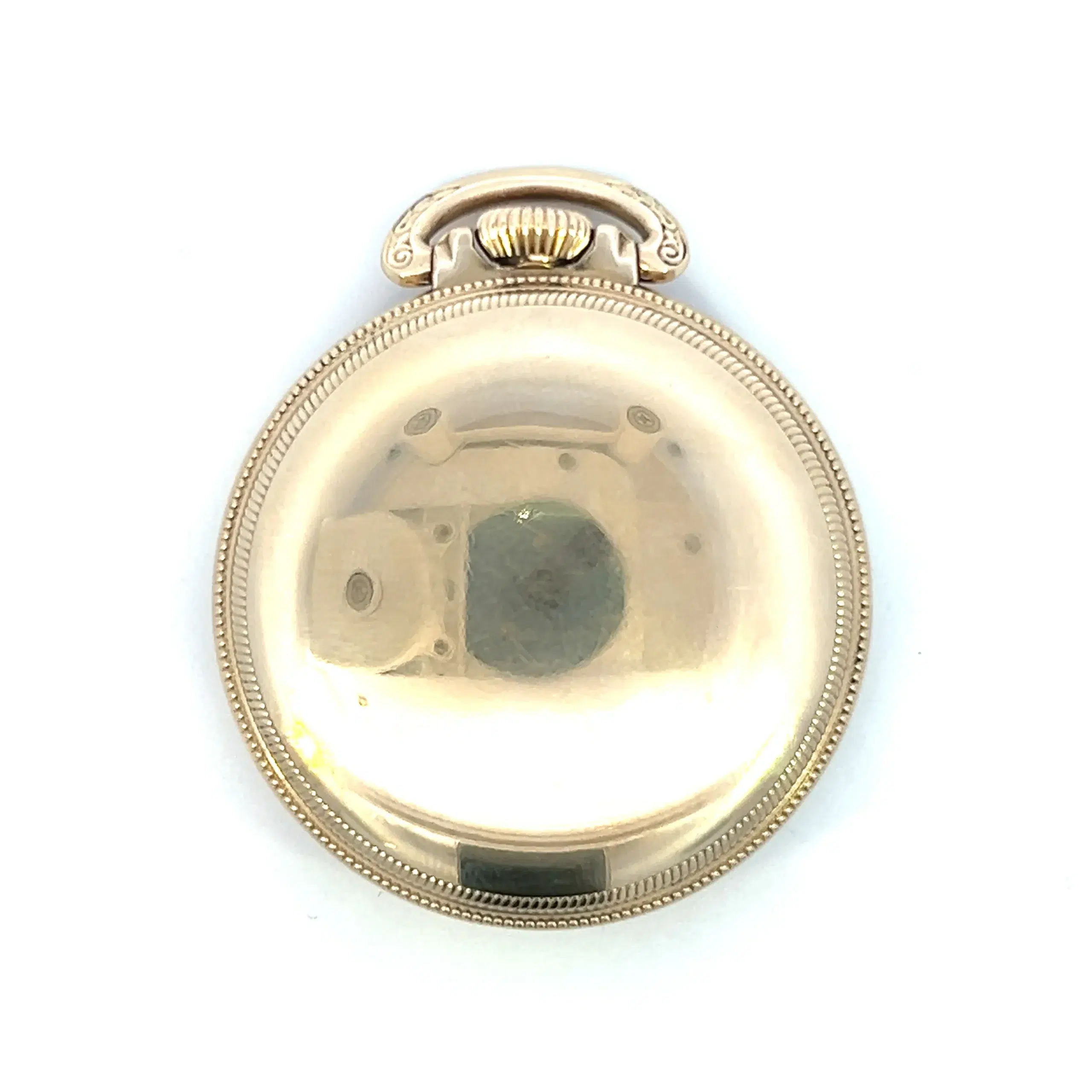 One estate antique Waltham Vanguard Railway Pocket watch featuring a 23 jewel movement, a gold-filled round case with a textured bezel, a white dial, and black Arabic numerals.