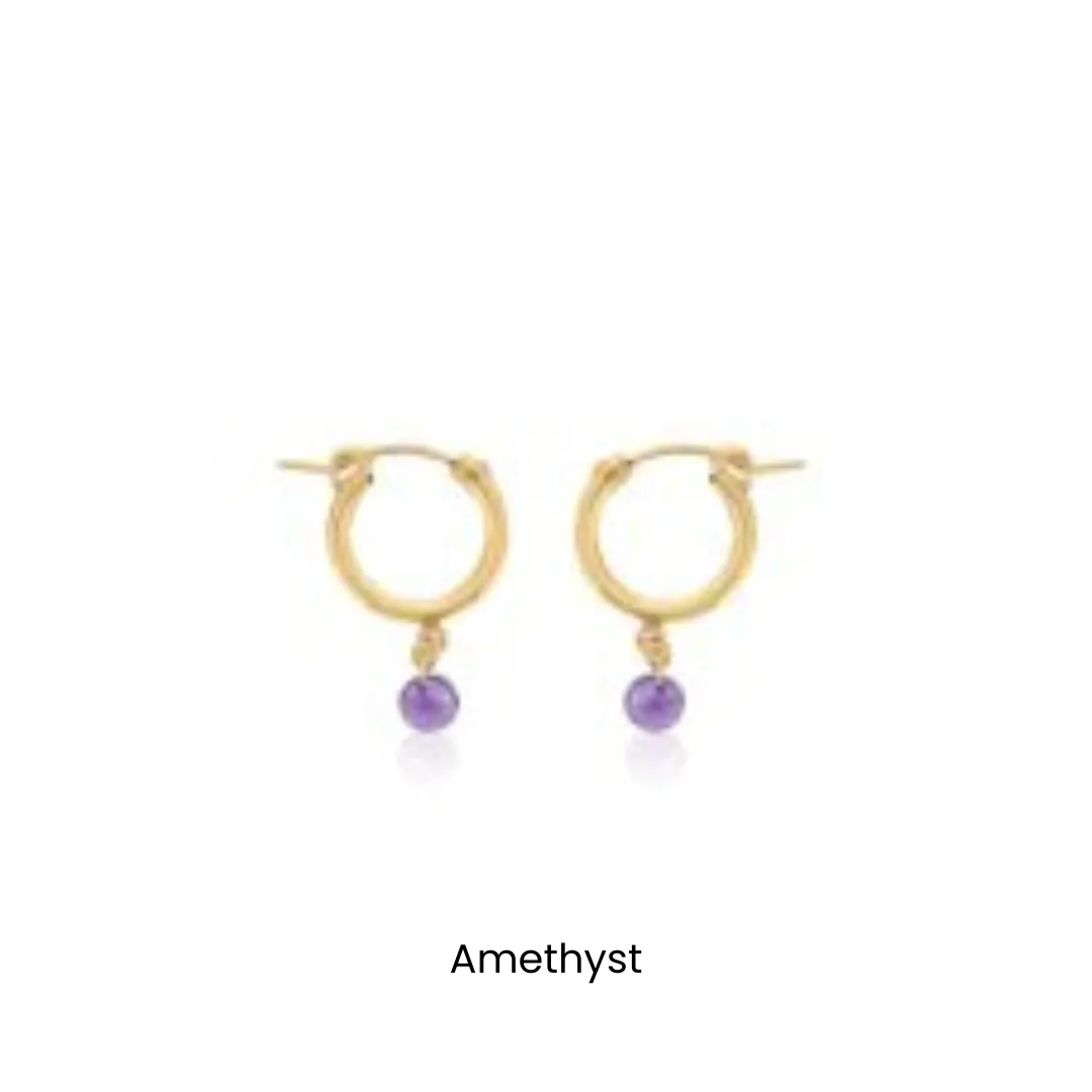 One pair of gold-filled hoop earrings with round-faceted amethyst drops